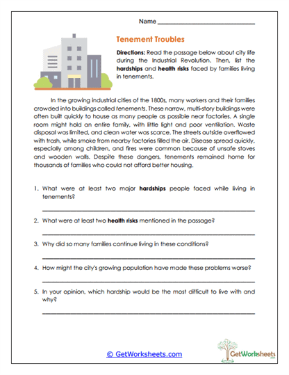 Tenement Troubles Worksheet
