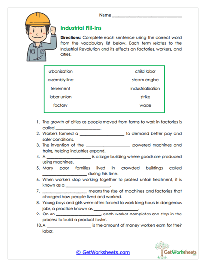 Industrial Fill-In Worksheet
