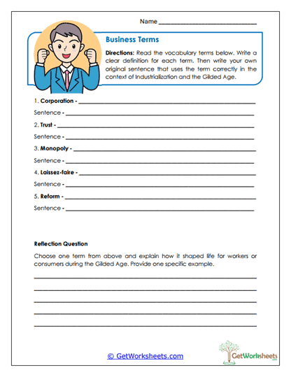 Business Terms Worksheet