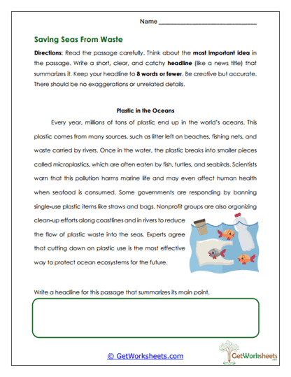 Saving Seas from Waste Worksheet