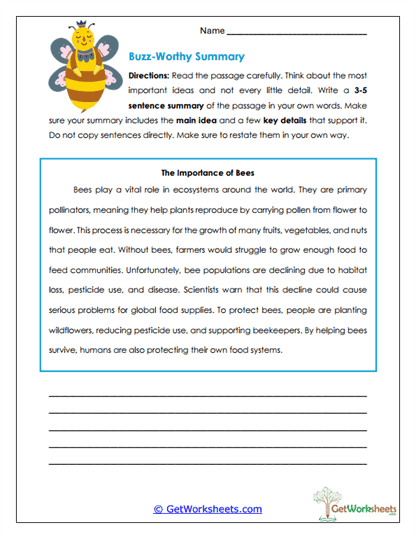 Buzz-Worthy Summary Worksheet