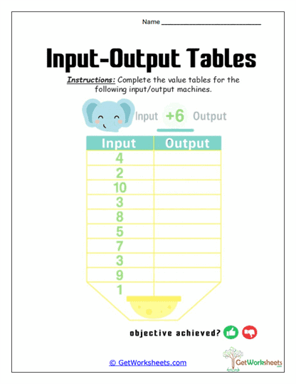 Elephant Plus-Six Machine Worksheet
