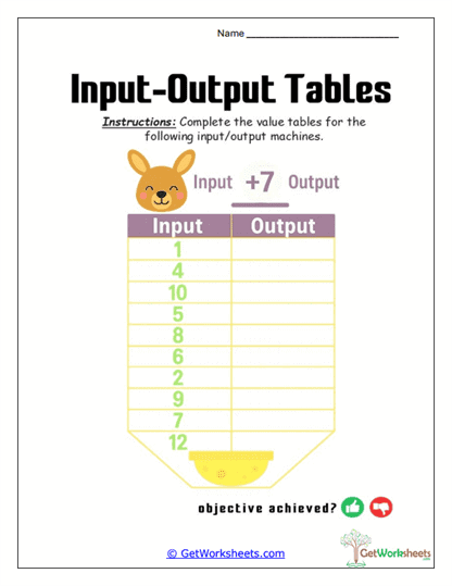 Kangaroo Plus-Seven Machine Worksheet