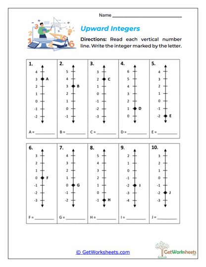 Upward Integers Worksheet