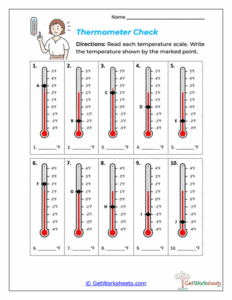 Thermometer Check Worksheet - Reading Positive and Negative Temperatures