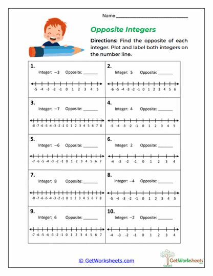 Opposite Integers Worksheet