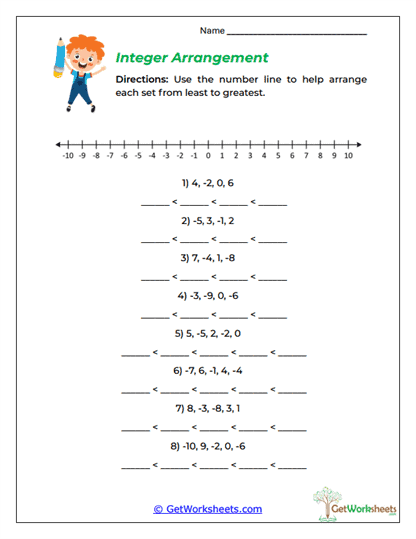 Integer Arrangement Worksheet