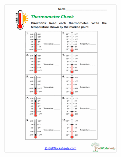 Thermometer Check Worksheet