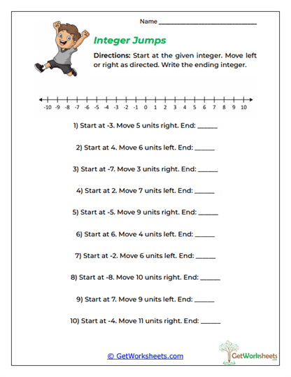 Integer Jumps Worksheet