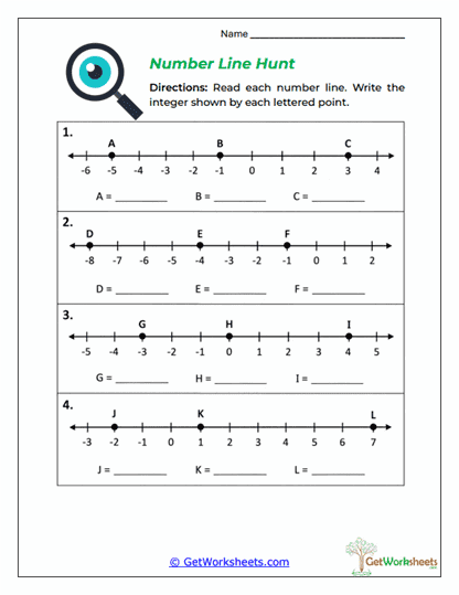 Number Line Hunt Worksheet