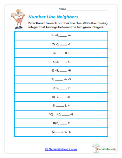 Number Line Neighbors Worksheet