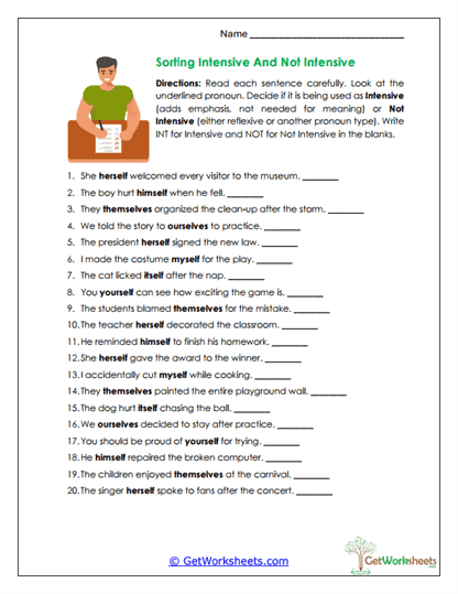 Pronouns of Emphasis Worksheet