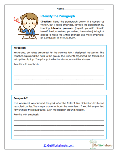 Intensify the Paragraph Worksheet
