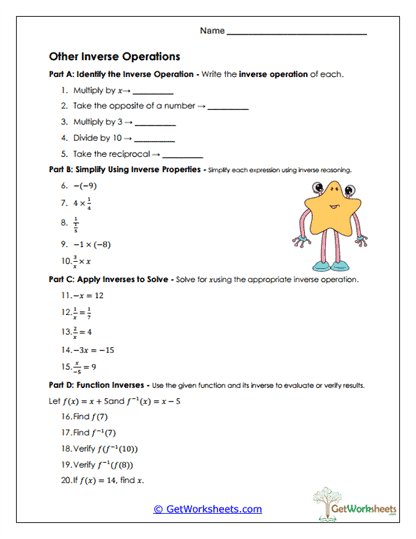 Other Inverse Operations Worksheet