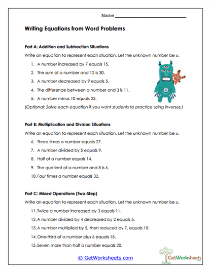 Writing Equations Worksheet