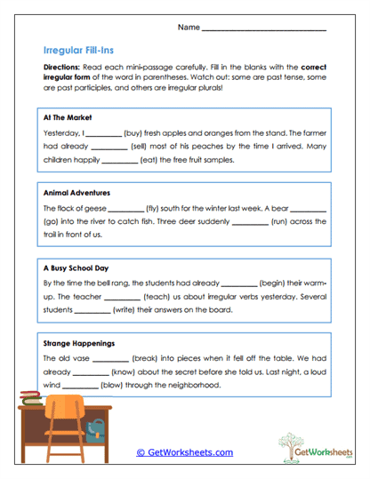 Irregular Fill-Ins Worksheet