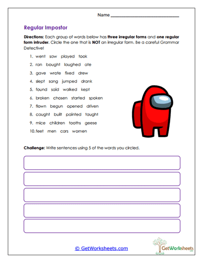 Regular Impostor Worksheet