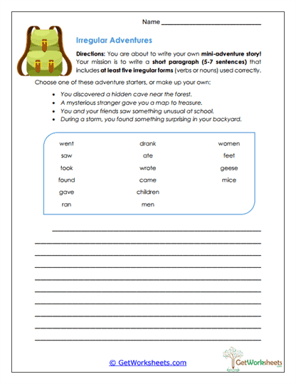 Irregular Adventures Worksheet