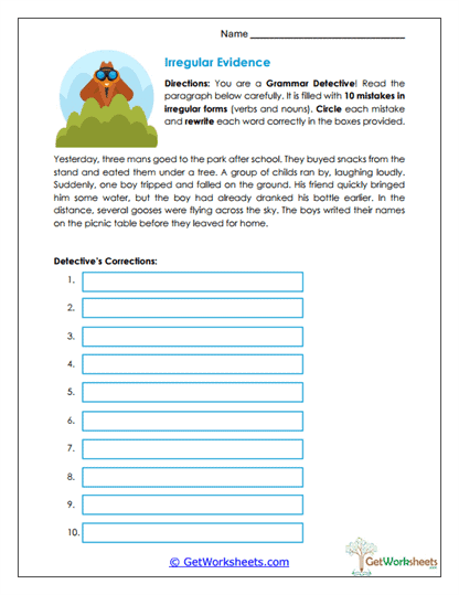 Irregular Evidence Worksheet