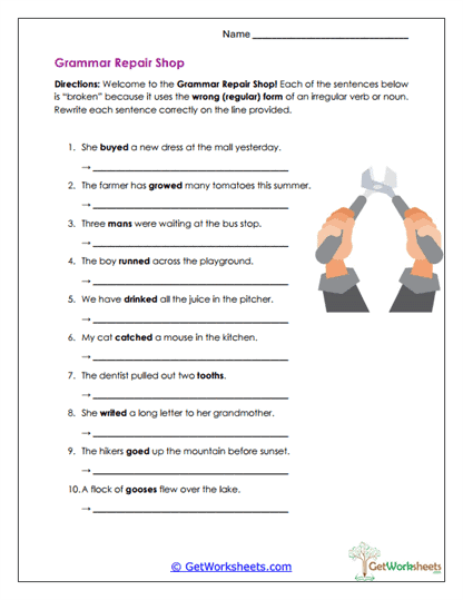 Grammar Repair Shop Worksheet