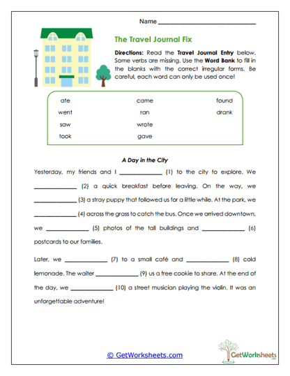 The Travel Journal Fix Worksheet
