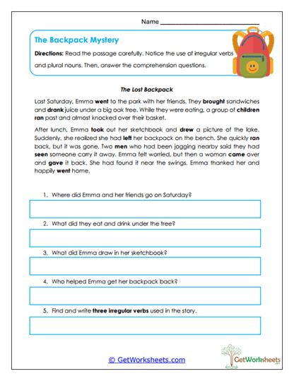 The Backpack Mystery Worksheet