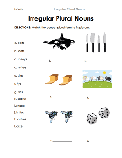 Matching Plural Forms Worksheet