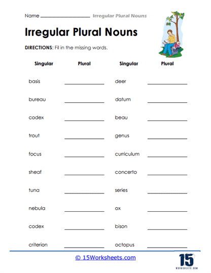 Fill-in Plural Forms Worksheet