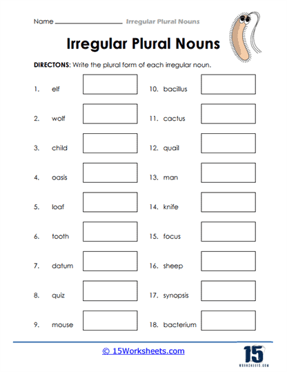 Irregular Plural Writing Worksheet