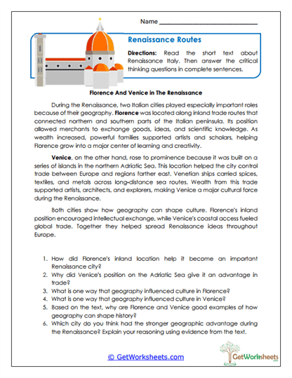Renaissance Geography Worksheet