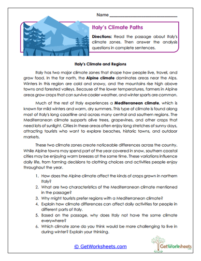 Climate Zones Worksheet
