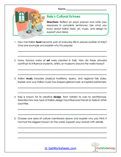 Cultural Reflections Worksheet