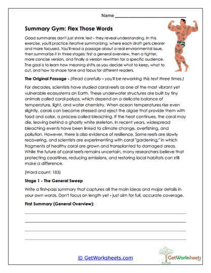 Summary Gym Worksheet