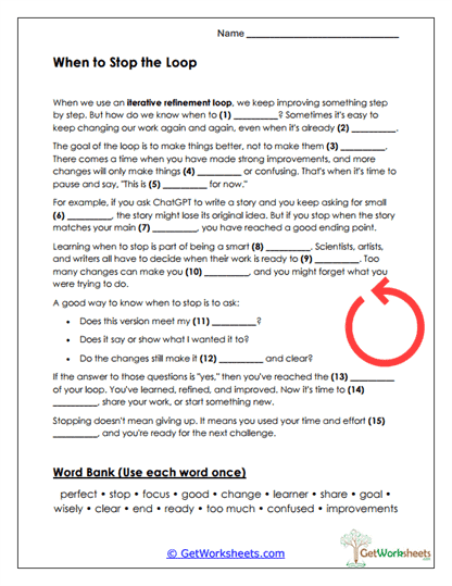 Stop the Loop Worksheet