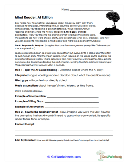 AI Mind Reading Worksheet