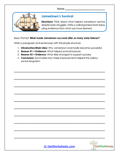 Jamestown's Survival Worksheet