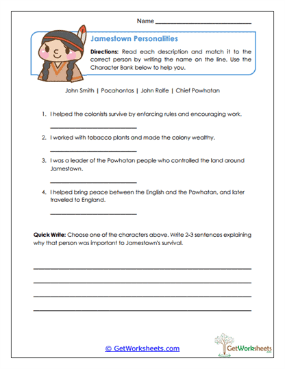 Jamestown Personalities Worksheet