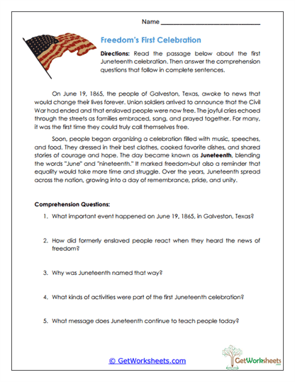 Freedom's First Celebration Worksheet