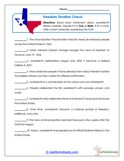 Freedom Timeline Check Worksheet