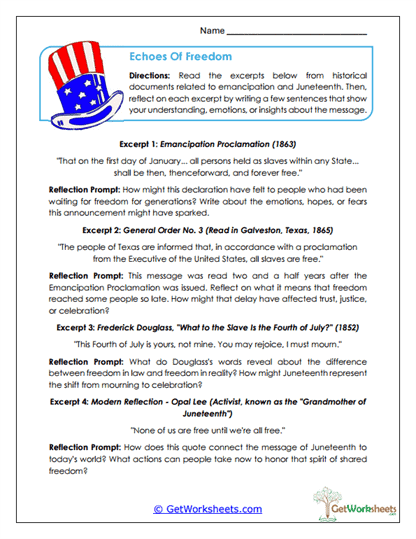 Echoes of Freedom Worksheet