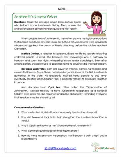 Juneteenth's Unsung Voices Worksheet