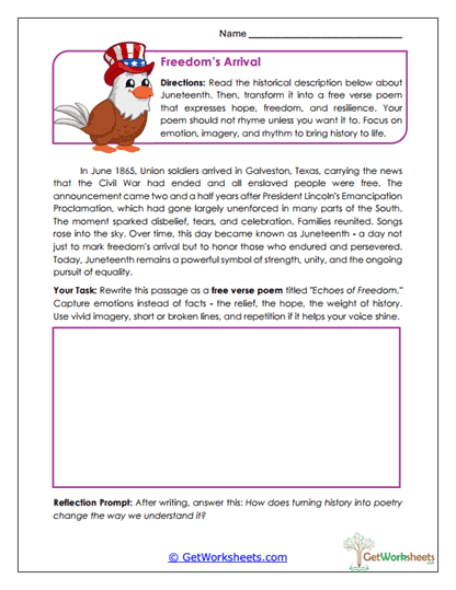 Freedom's Arrival Worksheet