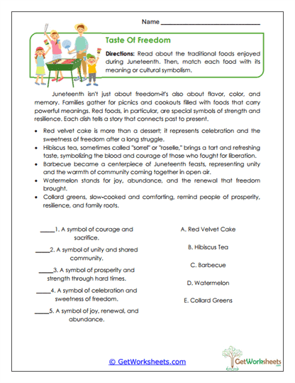 Taste of Freedom Worksheet