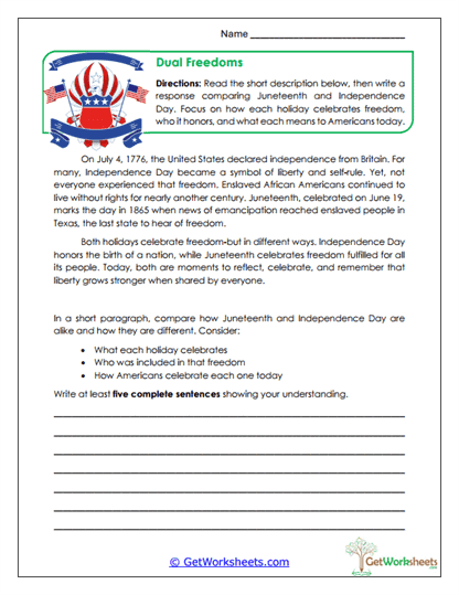 Dual Freedoms Worksheet