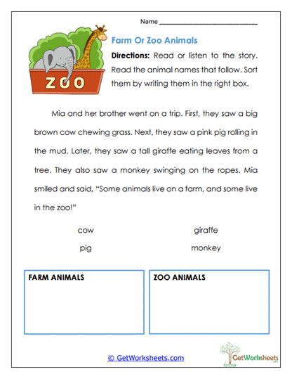 Farm and Zoo Animals Worksheet