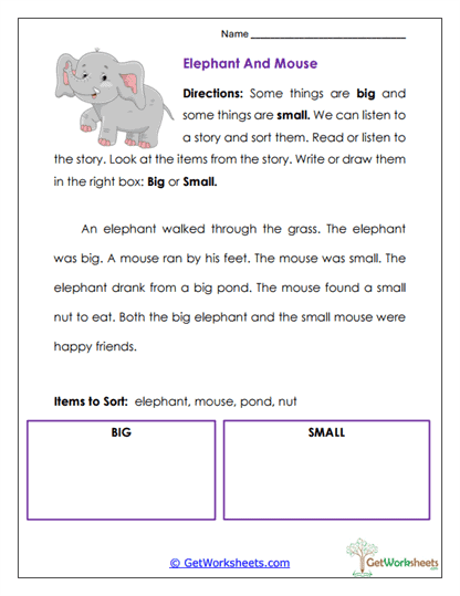 Big and Small Sorting Worksheet