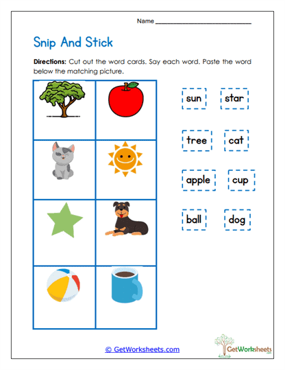 Kindergarten Vocabulary Worksheet Series