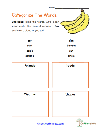 Word Sorters Worksheet