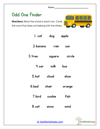 Odd One Out Worksheet