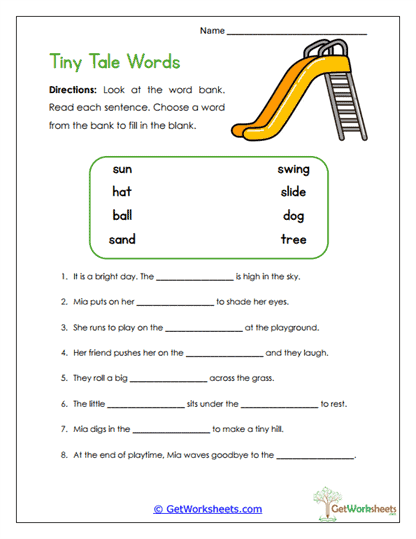 Tiny Tale Words Worksheet